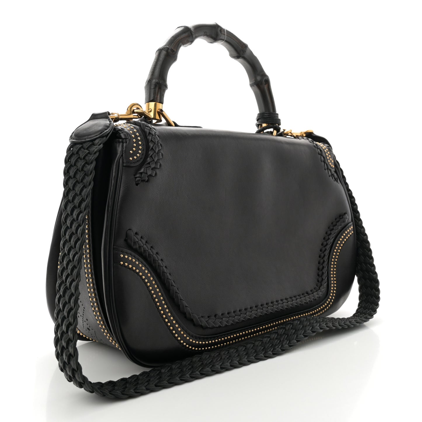 Calfskin New Bamboo Large Top Handle Bag Black