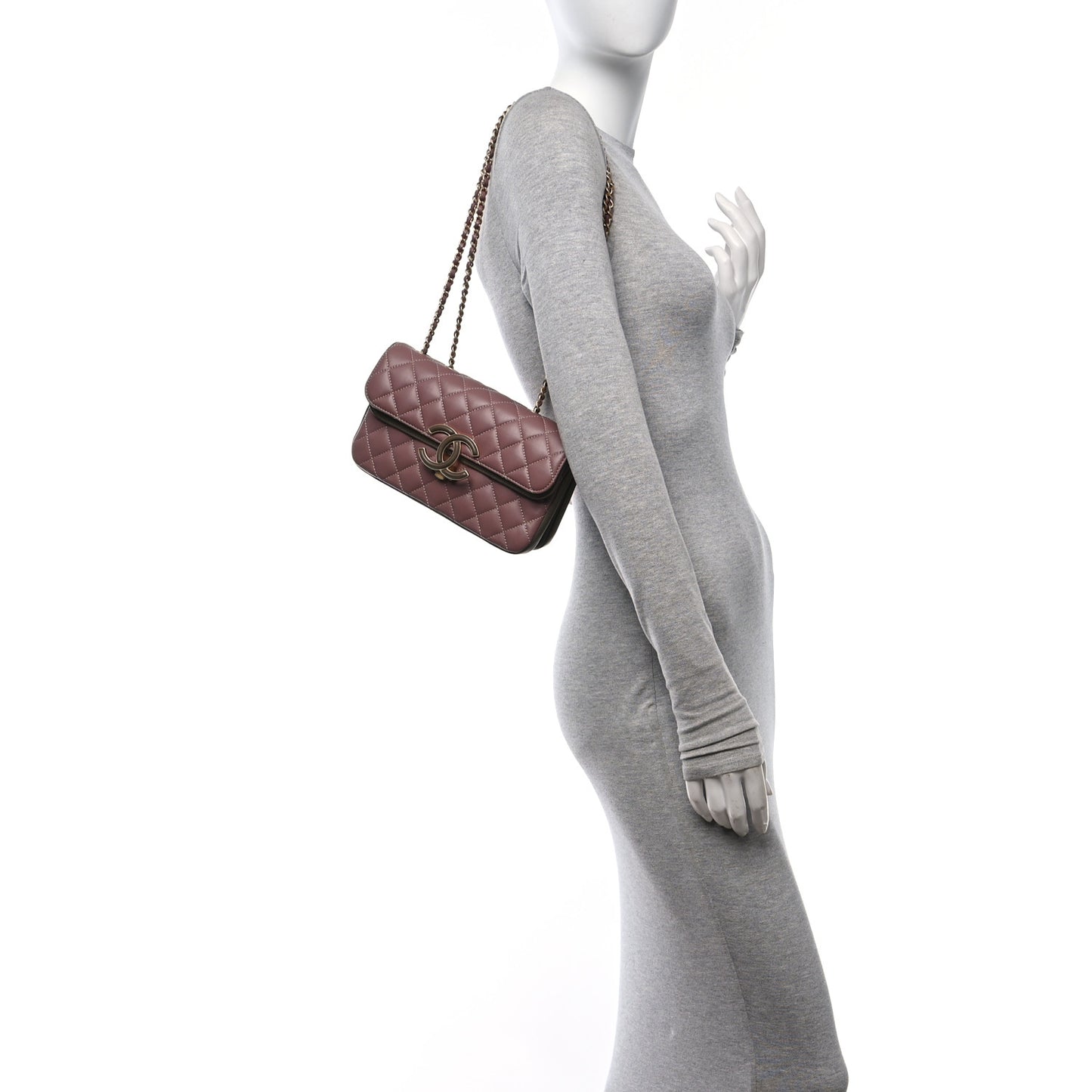 Lambskin Quilted Small CC Chic Flap Purple Brown