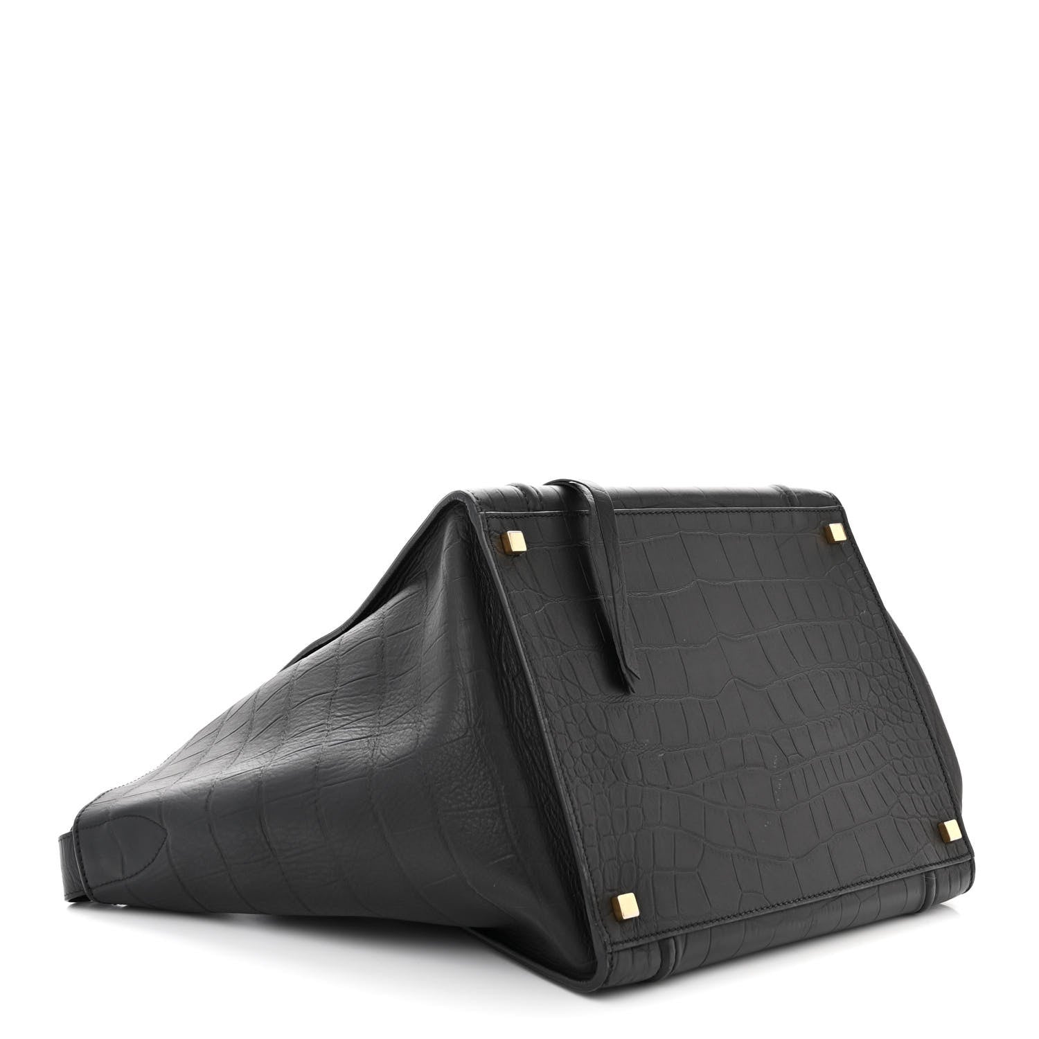 Celine Crocodile Embossed Calfskin Medium Phantom Luggage Black 4 of 13