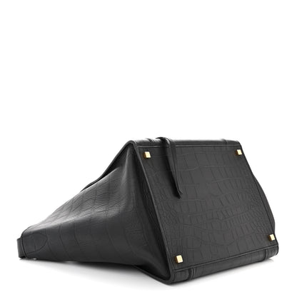Celine Crocodile Embossed Calfskin Medium Phantom Luggage Black 4 of 13
