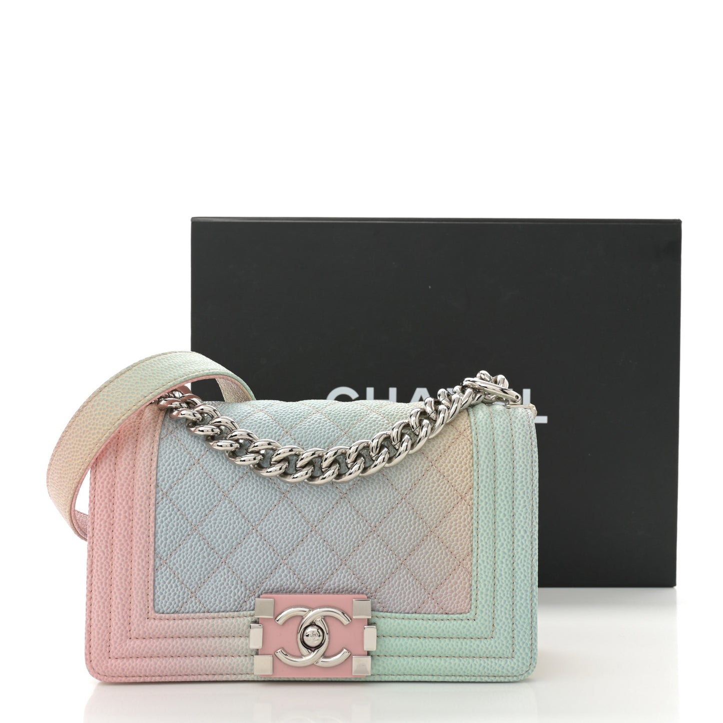 Caviar Quilted Small Rainbow Boy Flap Multicolor