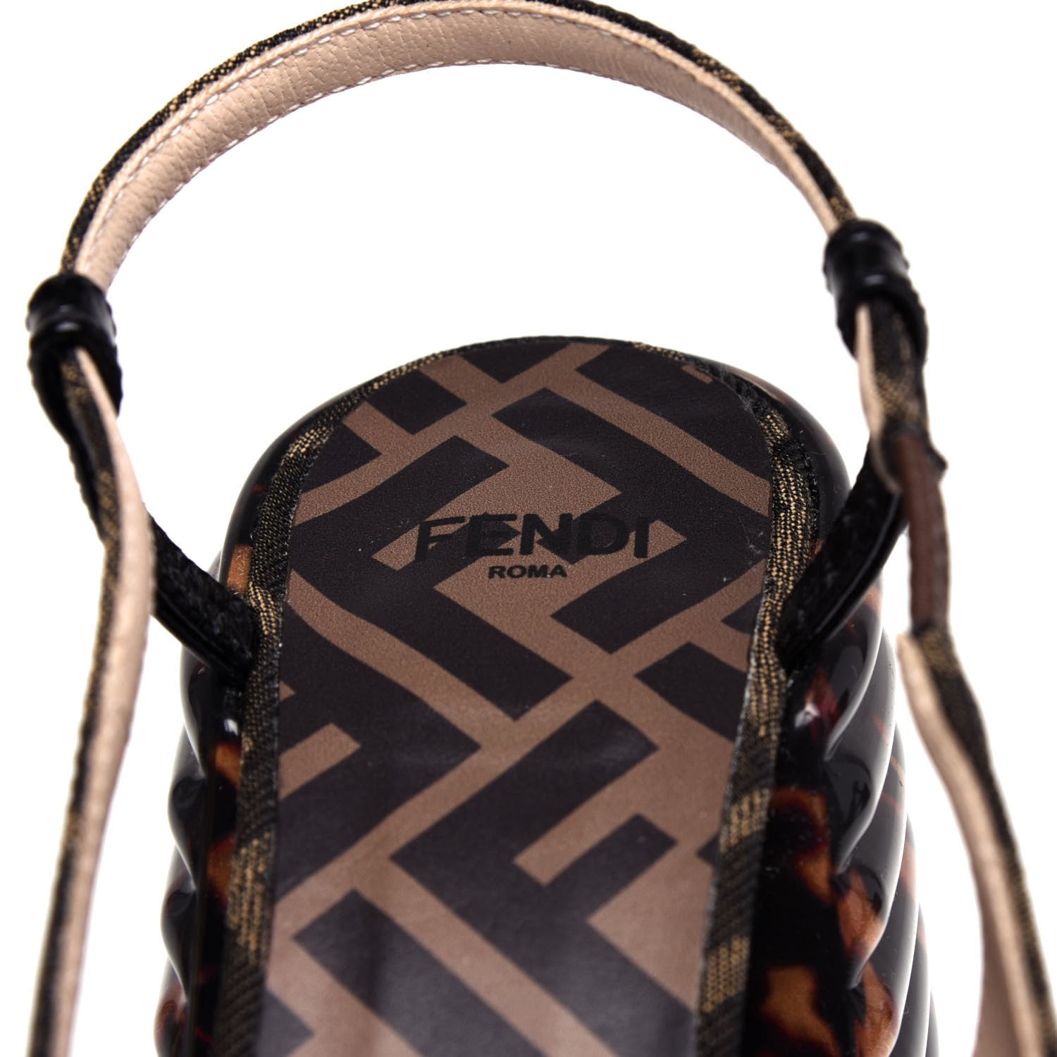 Fendi Jacquard Calfskin FF Tortoise Promenade Slingback Loafer Pumps 37.5 Tobacco 8 of 11
