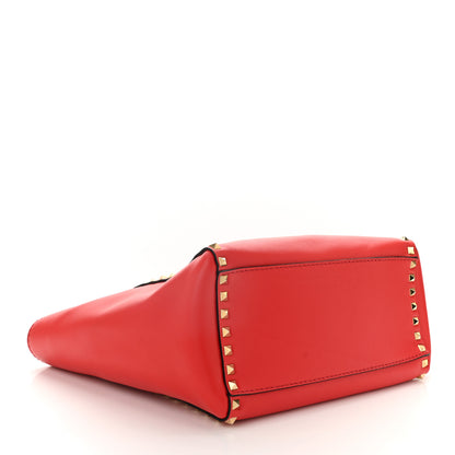 Valentino Garavani Vitello Rockstud Double Handle Tote Deep Orange 4 of 10