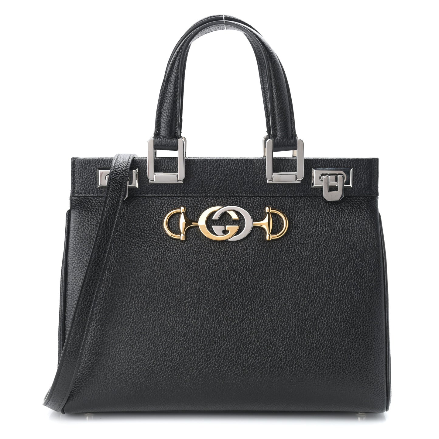 Grainy Calfskin Small Zumi Top Handle Bag Black