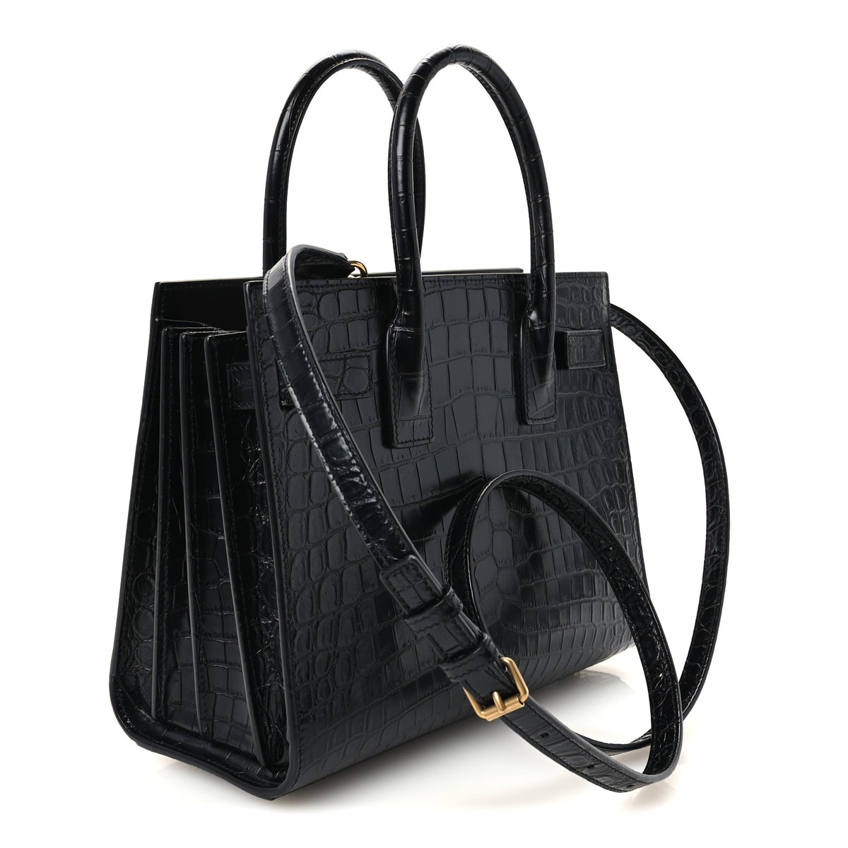 Calfskin Crocodile Embossed Baby Sac De Jour Black