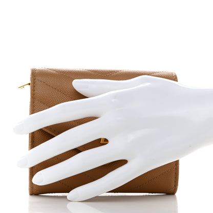 Saint Laurent Grain De Poudre Matelasse Chevron Monogram Compact Tri Fold Wallet Natural Dark 2 of 7