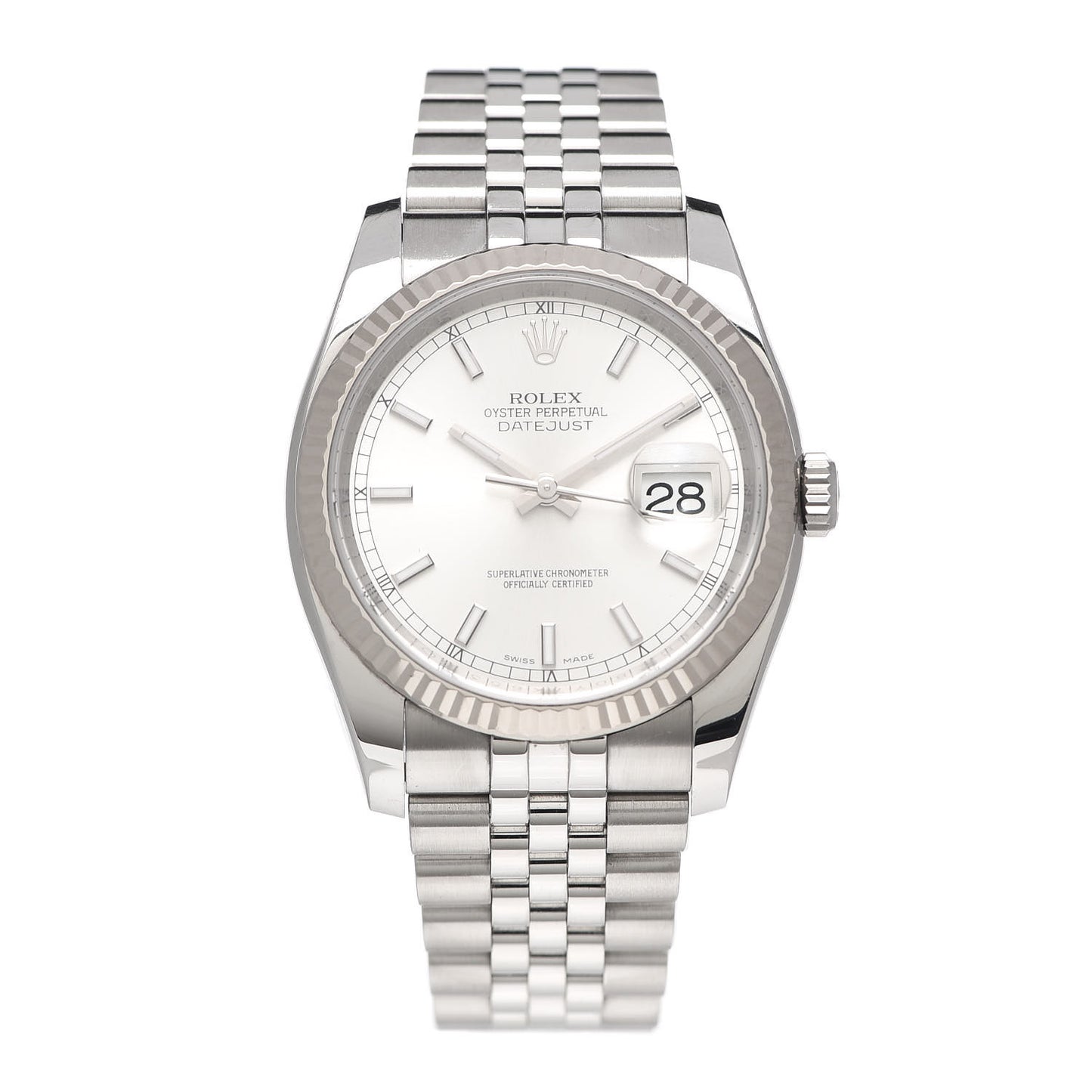Stainless Steel 18K White Gold 36mm Oyster Perpetual Datejust Watch Silver 116234