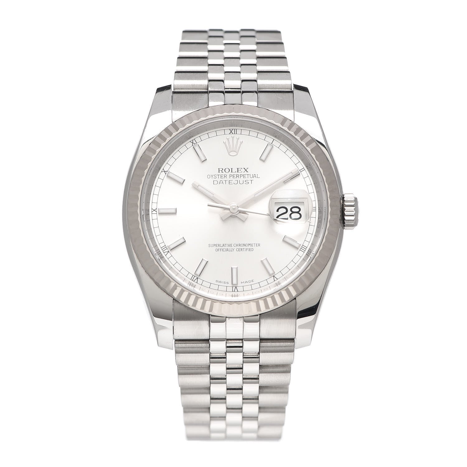 Rolex Stainless Steel 18K White Gold 36mm Oyster Perpetual Datejust Watch Silver 116234 1 of 6