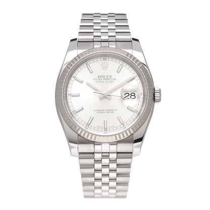 Rolex Stainless Steel 18K White Gold 36mm Oyster Perpetual Datejust Watch Silver 116234 1 of 6