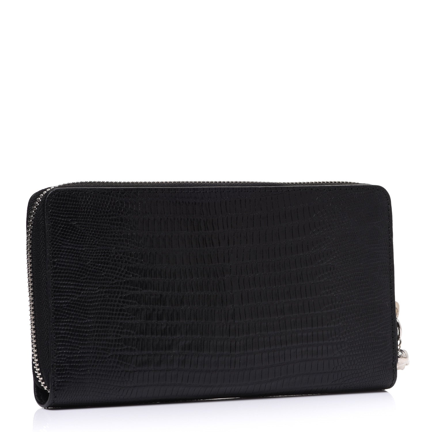 Alexander McQueen Calfskin Lizard Embossed Skull Continental Zip Wallet Black 3 of 7