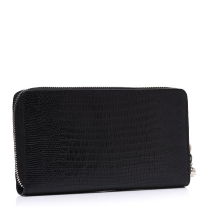 Alexander McQueen Calfskin Lizard Embossed Skull Continental Zip Wallet Black 3 of 7