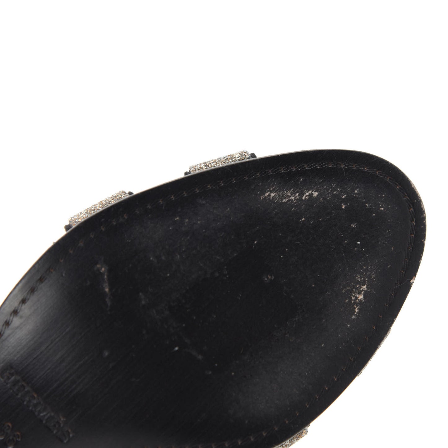 Velour Goatskin Crystal Poudre Night 70 Slingback Sandals 36 Argent Black