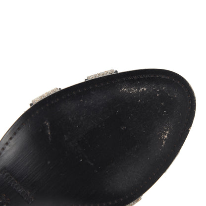 Hermes Velour Goatskin Crystal Poudre Night 70 Slingback Sandals 36 Argent Black 9 of 10