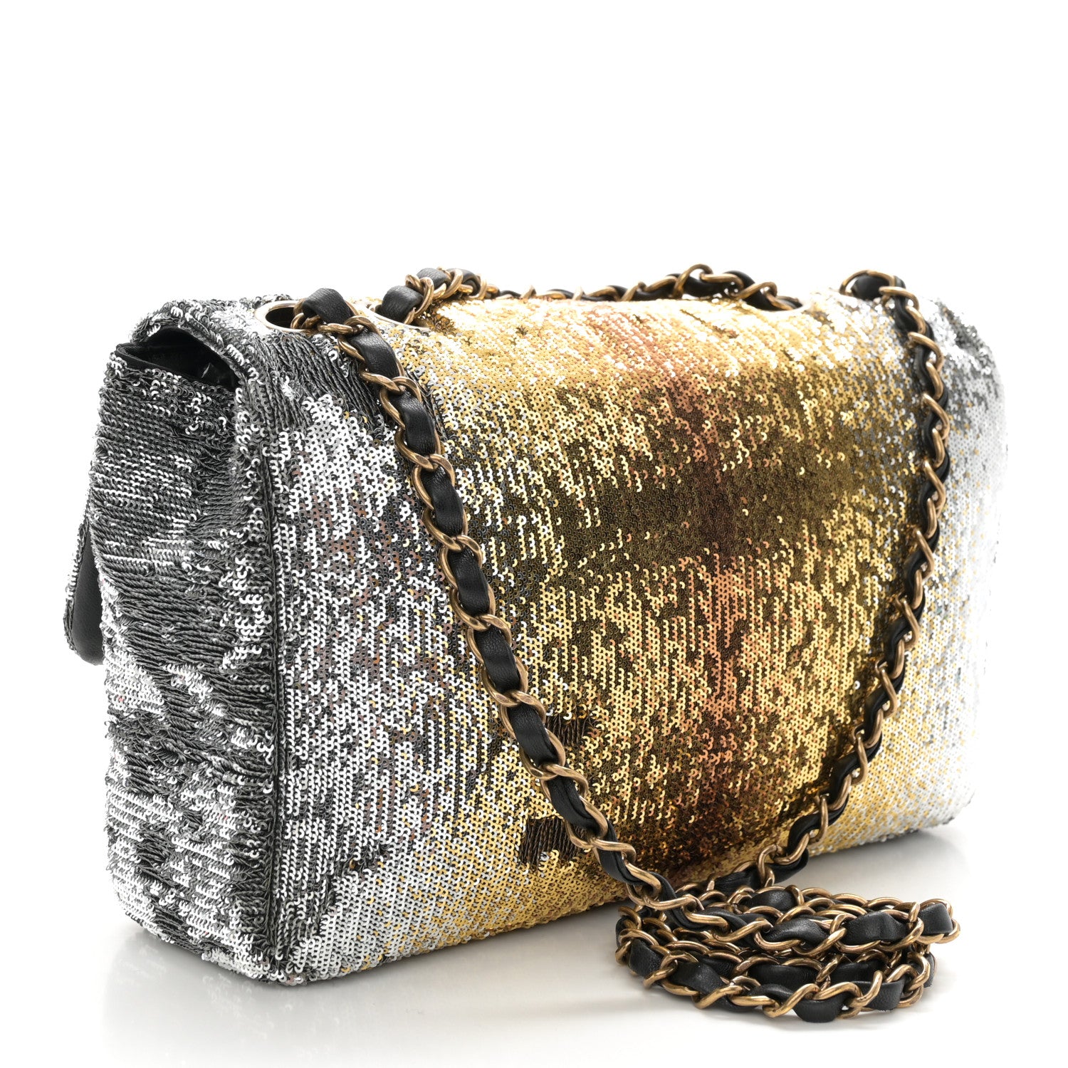 Chanel Sequin Medium Single Flap Silver Gold 3 of 10