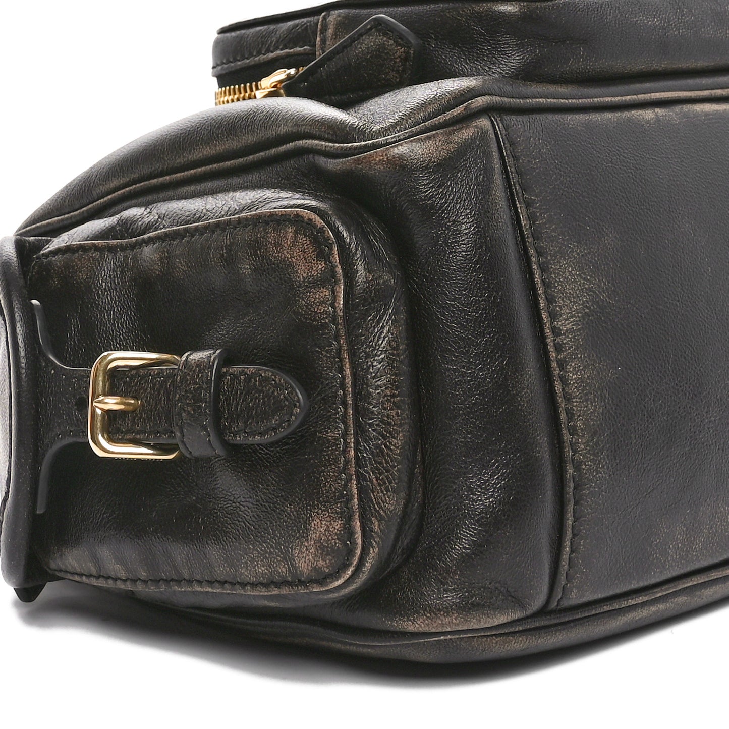 Distressed Nappa Shoulder Bag Sand Coffee