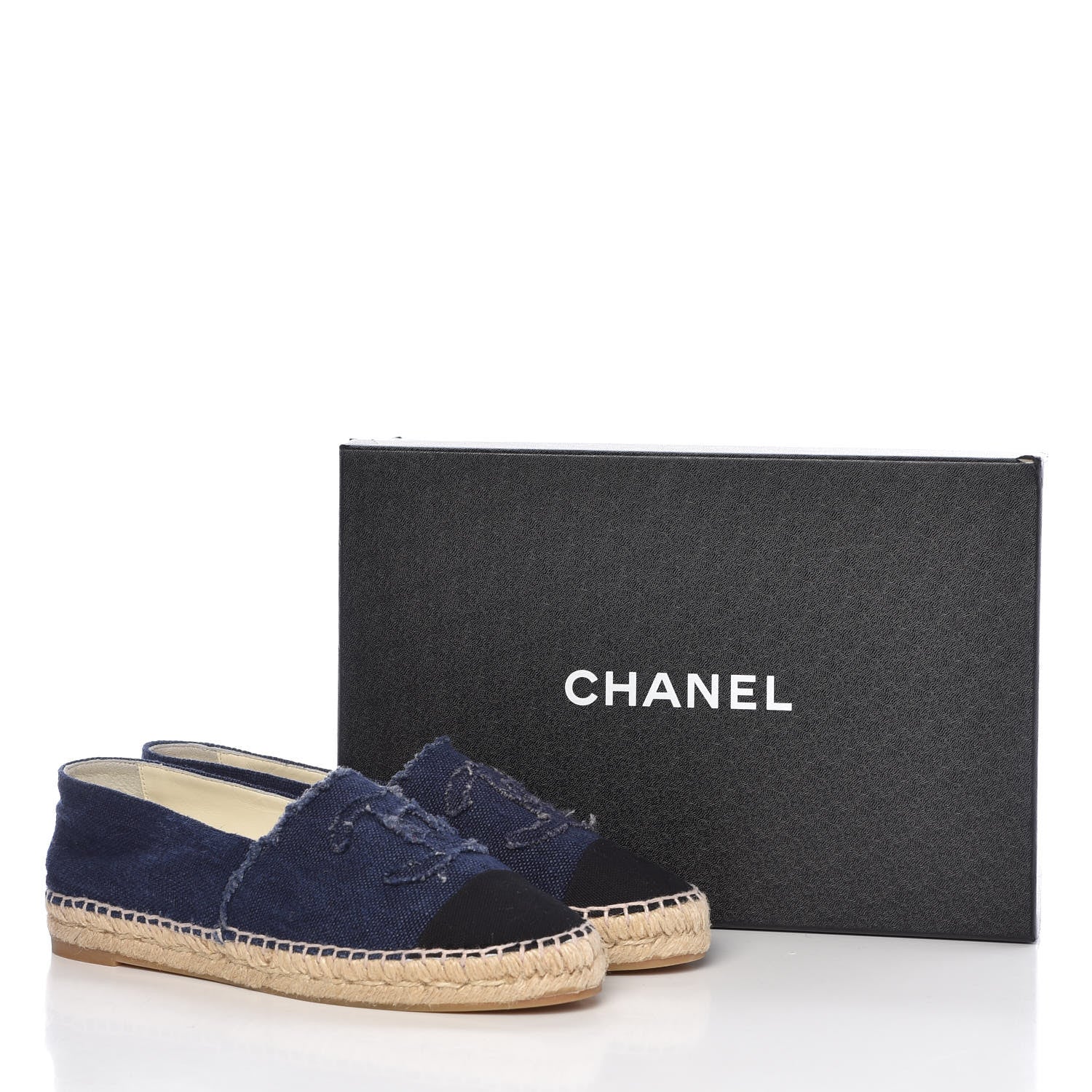 Chanel Denim Toile CC Espadrilles 39 Navy Black 10 of 10