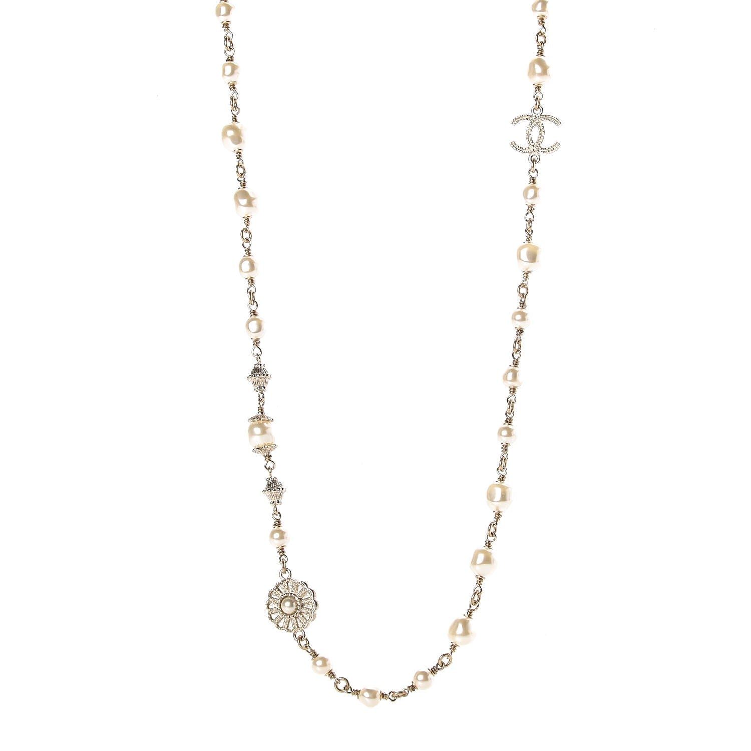 Chanel Pearl Bead Enamel CC Long Necklace Gold 1 of 5