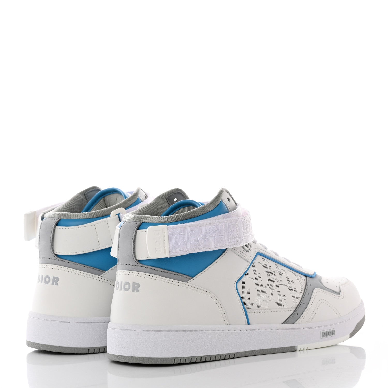 Christian Dior Smooth Calfskin Oblique Galaxy Perforated Mens B27 Mid Top Sneakers 45 Beige Blue 4 of 17