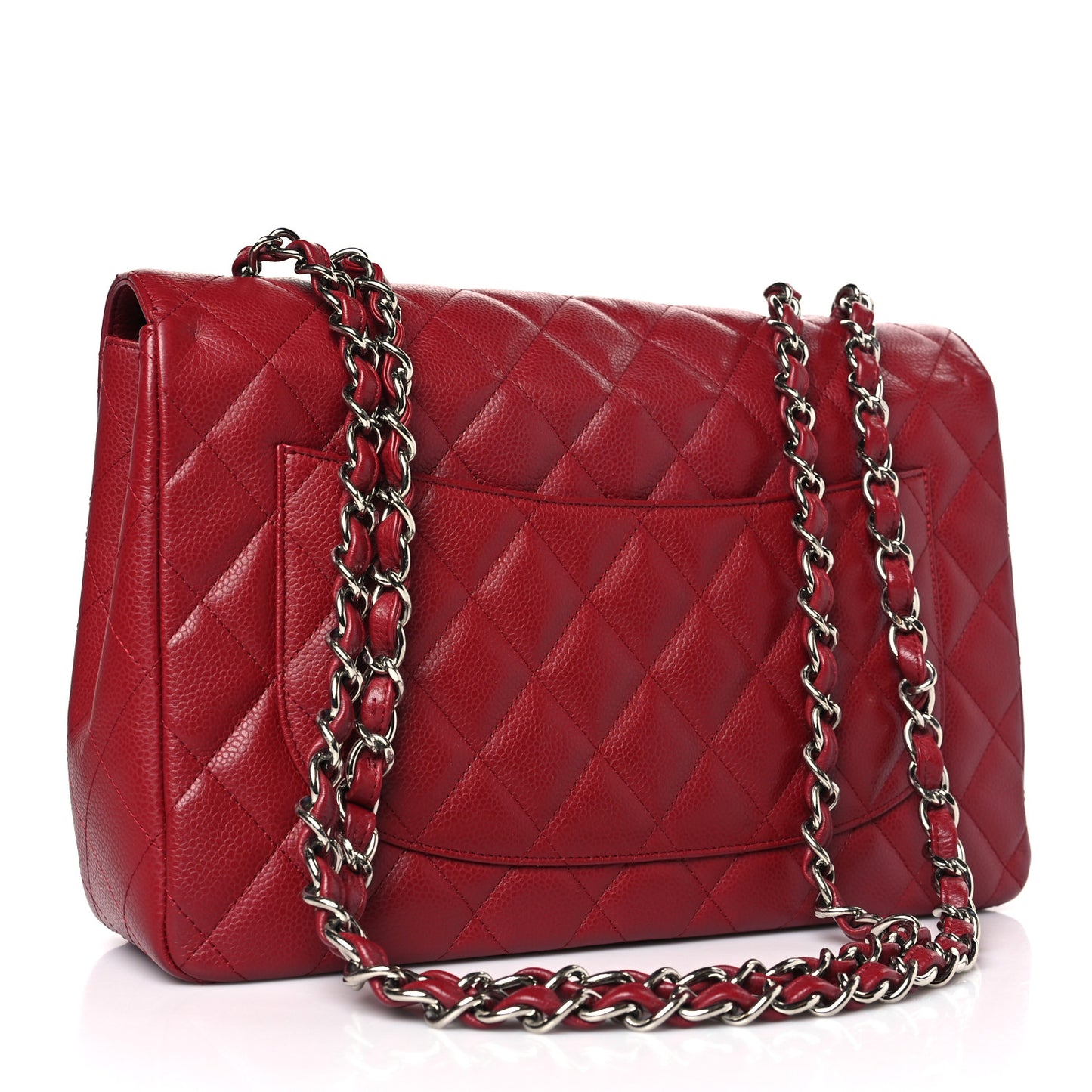 Caviar Quilted Jumbo Single Flap Dark Red