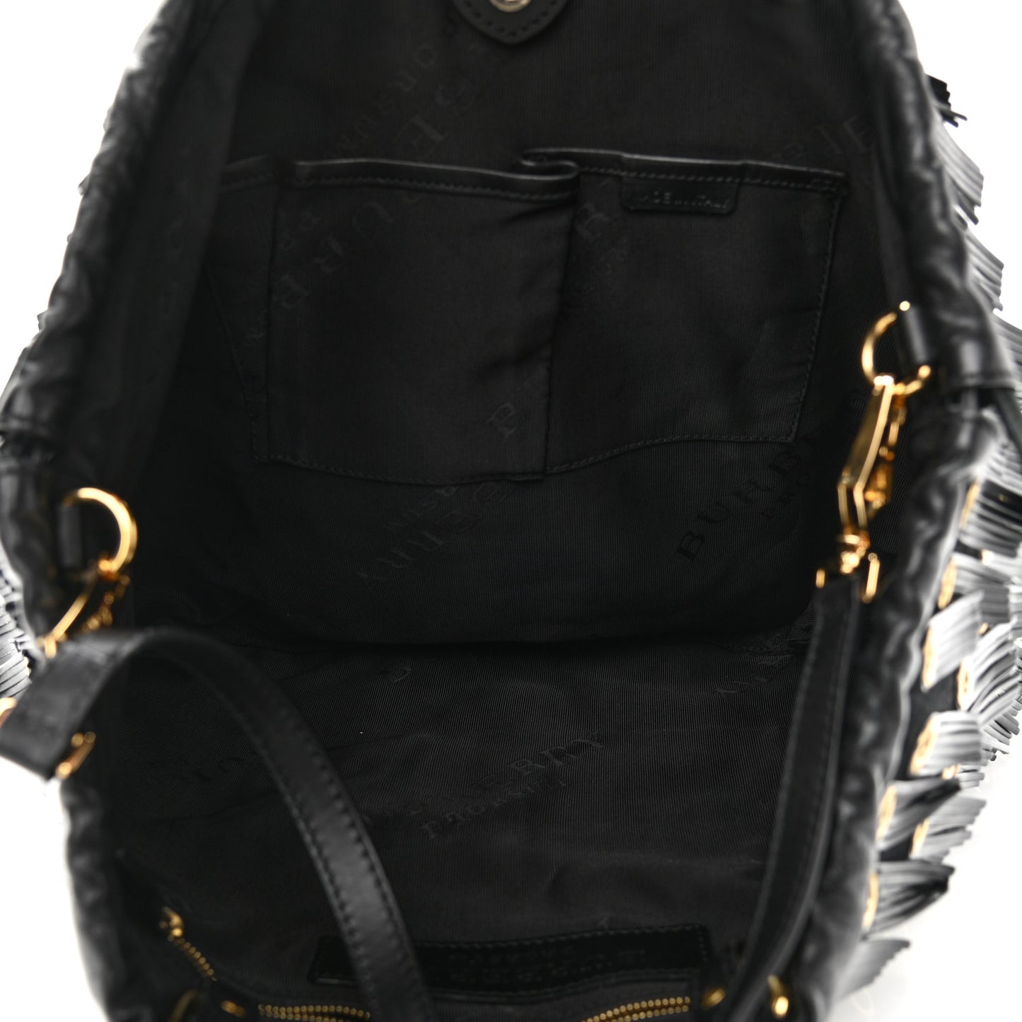 Calf Hair Patent Grommet Fringe Big Crush Tote Black