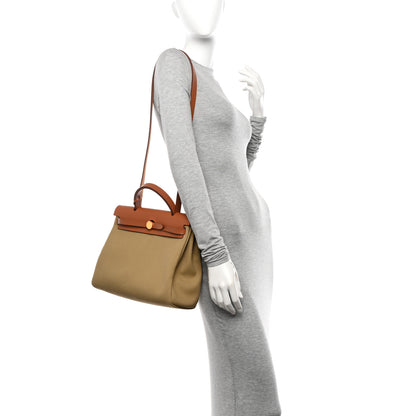 Hermes Military Toile Vache Hunter Herbag Zip Retourne 31 PM Poussiere Fauve 2 of 12