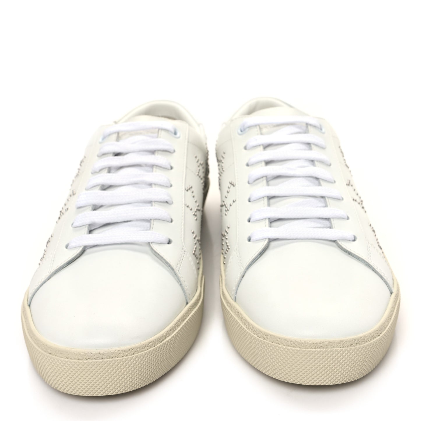 Calfskin Studded Star Court Sneakers 41 White