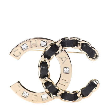 Chanel Lambskin Crystal CC Brooch Black Gold 1 of 5