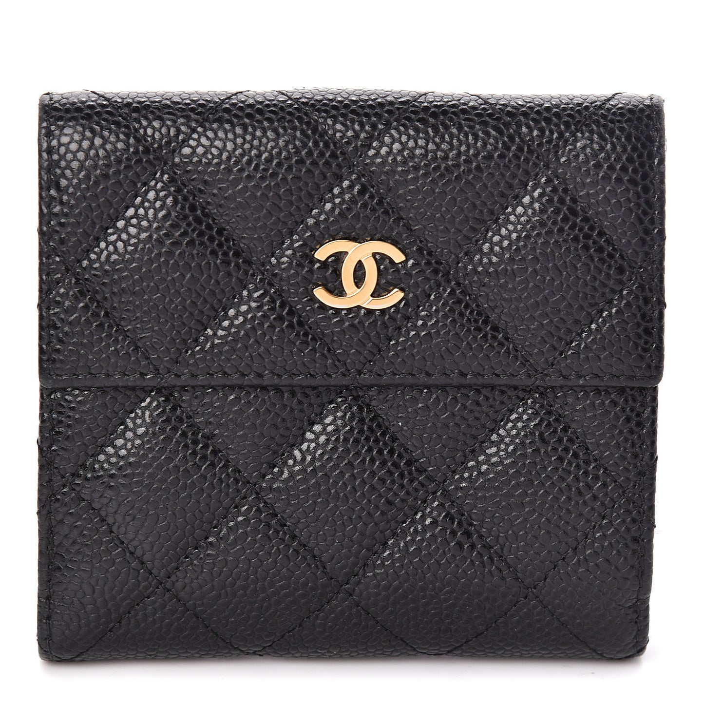 Caviar Quilted Compact French Flap Wallet Black