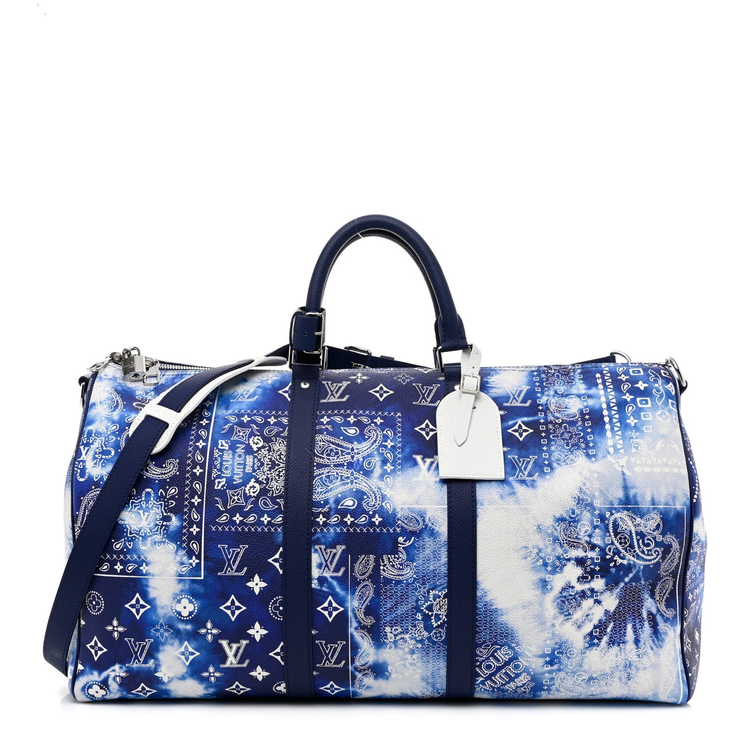 Cowhide Monogram Bandana Keepall Bandouliere 50 Blue