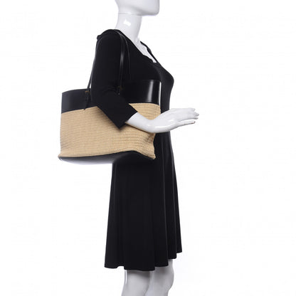 Saint Laurent Calfskin Raffia Medium Shopper Tote Naturale Black 2 of 9