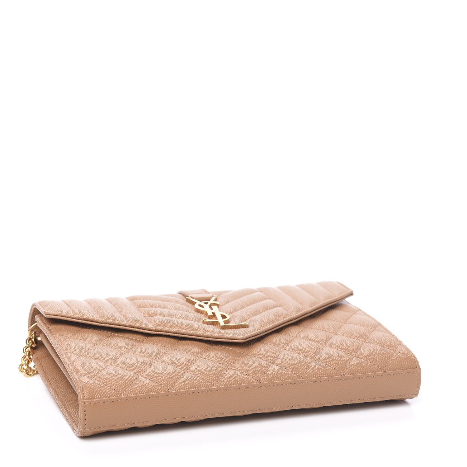Saint Laurent Grain De Poudre Mixed Matelasse Triquilt Monogram Chain Wallet Dune 3 of 9