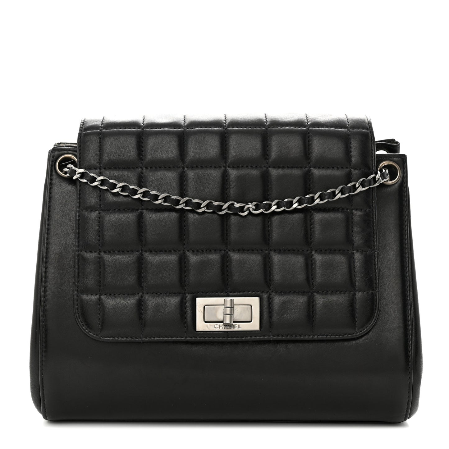 Lambskin Chocolate Bar Accordion Mademoiselle Flap Black