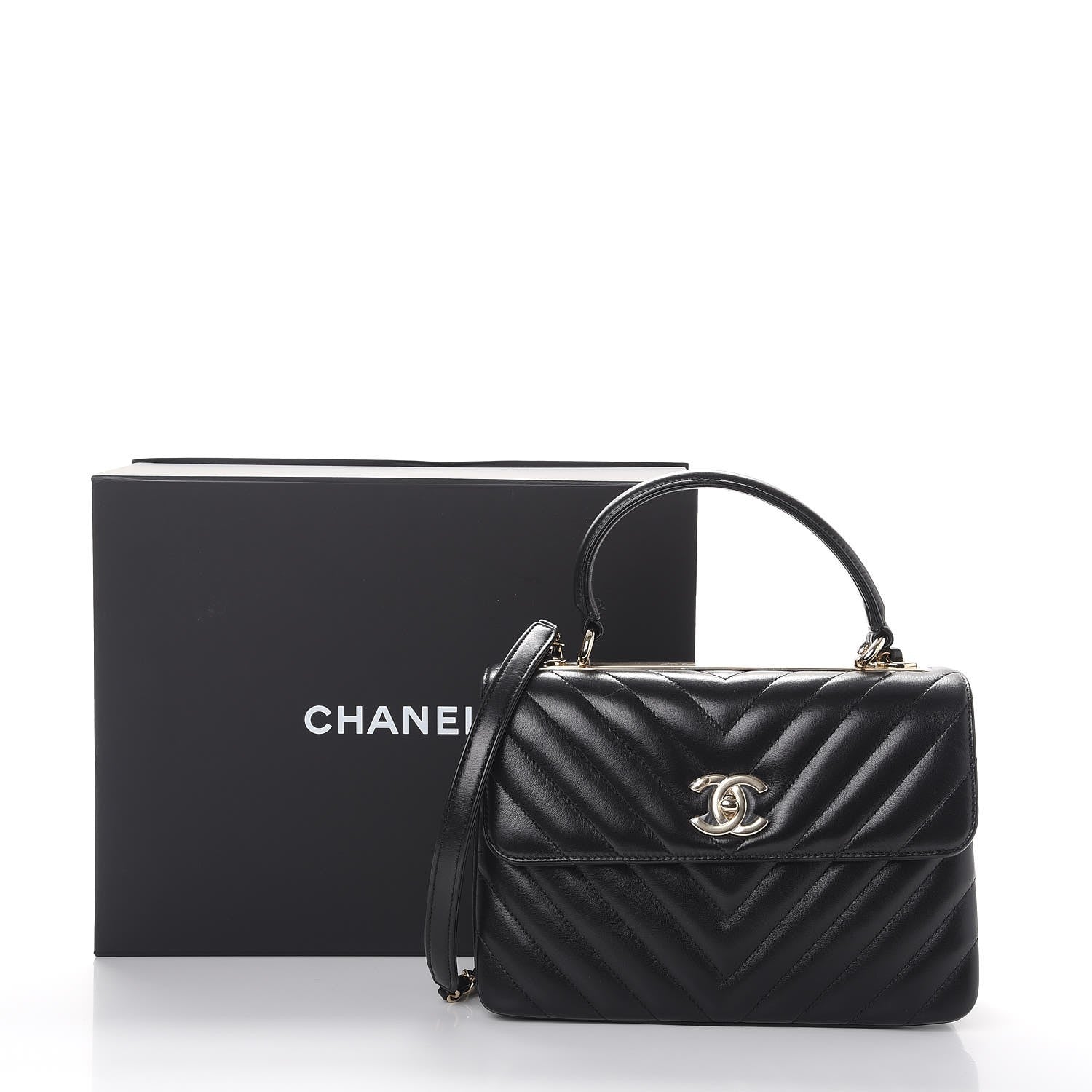 Chanel Lambskin Chevron Quilted Small Trendy CC Dual Handle Flap Bag Black 9 of 9