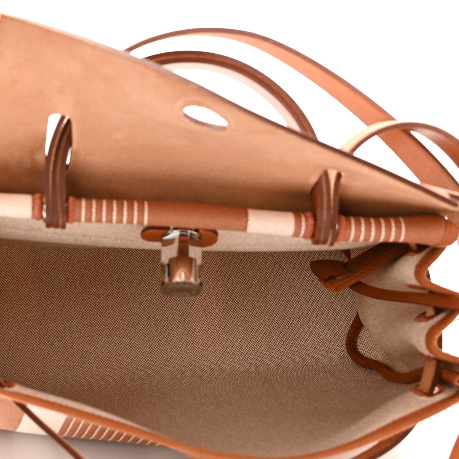 Hermes Vache Hunter Toile H Vibration Herbag Zip Retourne 31 PM Fauve Ecru Beige 6 of 12
