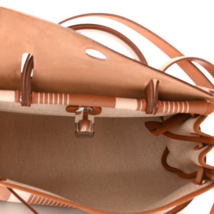 Hermes Vache Hunter Toile H Vibration Herbag Zip Retourne 31 PM Fauve Ecru Beige 6 of 12