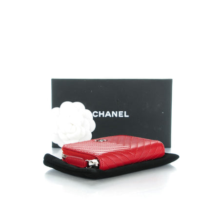 Chanel Caviar Chevron Quilted Zip Around Coin Purse Red 4 of 7