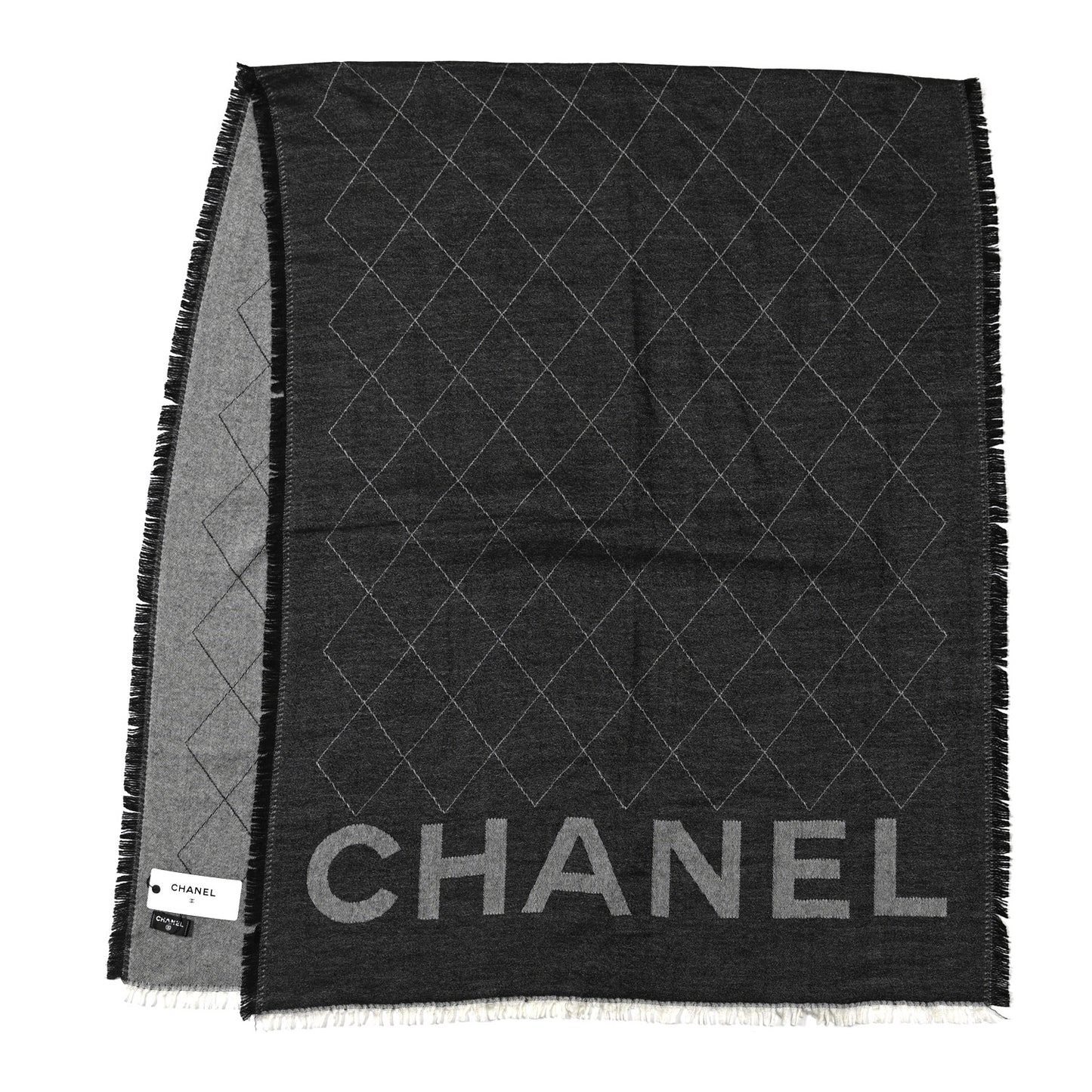Cashmere Silk Quilted CC Logo Stole Black White