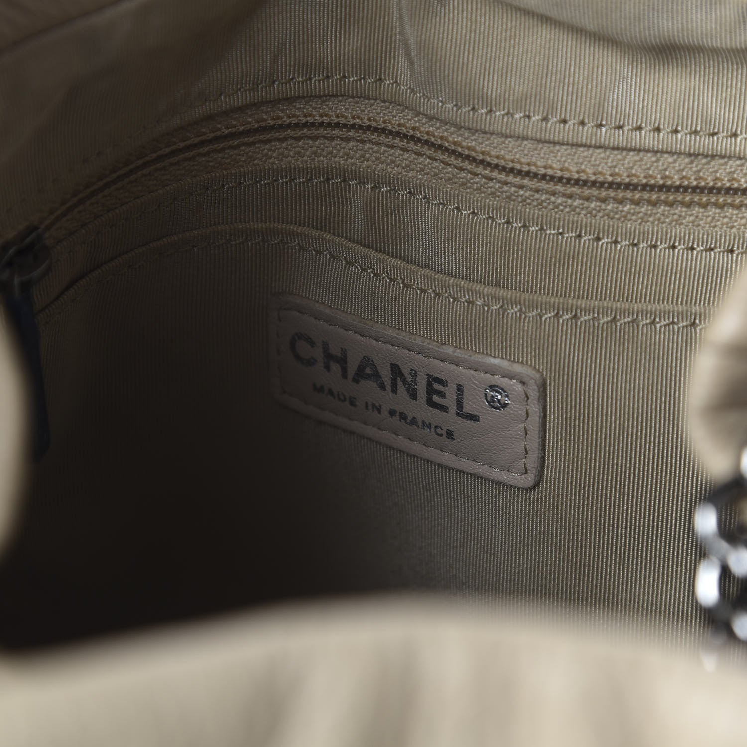 Chanel Deerskin Chevron Large CC Chain Bucket Drawstring Bag Beige 8 of 11