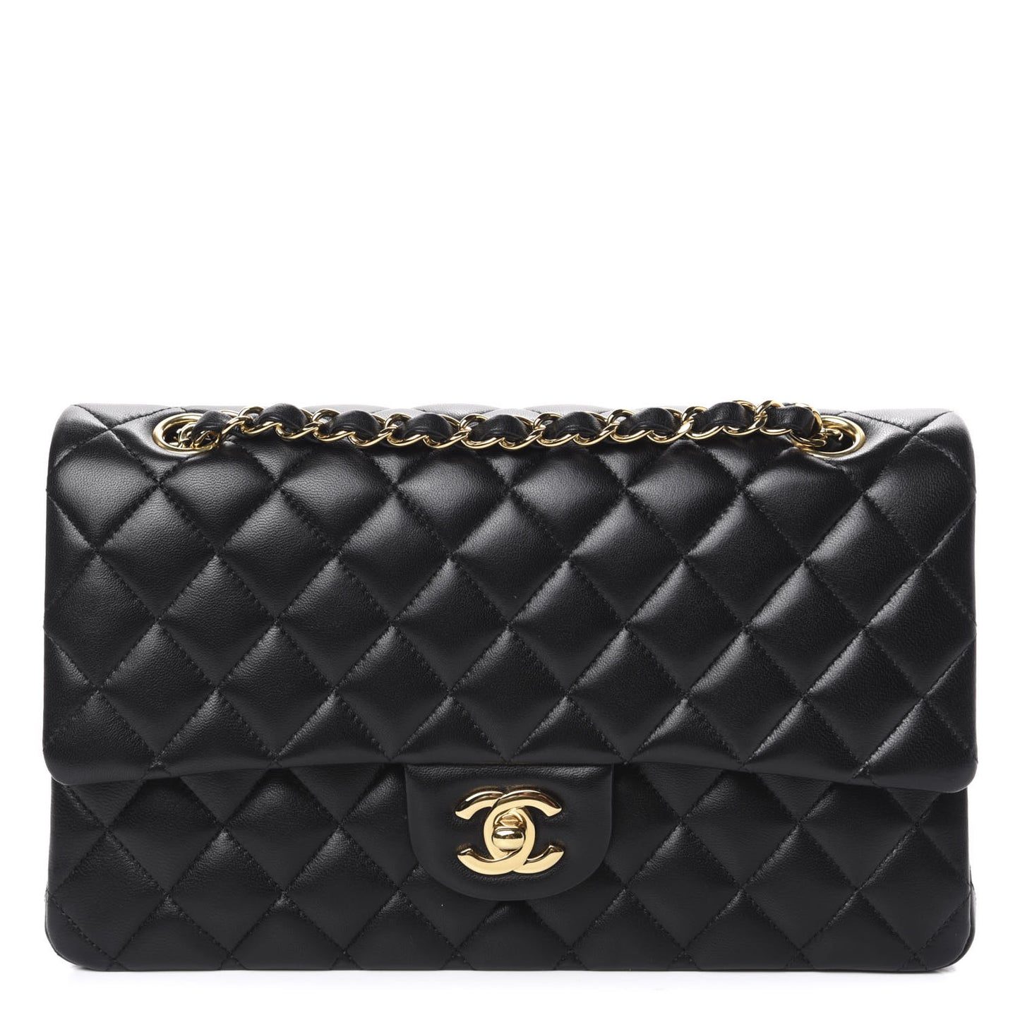 Lambskin Quilted Medium Double Flap Black