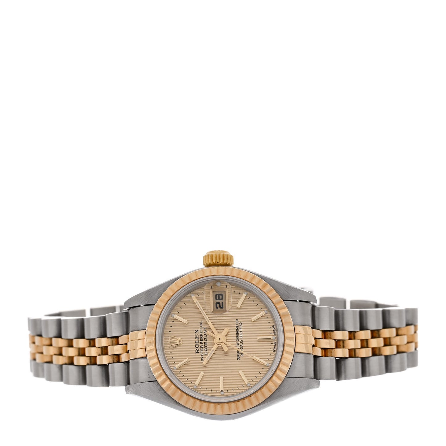 Stainless Steel 18K Yellow Gold 26mm Oyster Perpetual Datejust Watch Champagne Tapestry 79173
