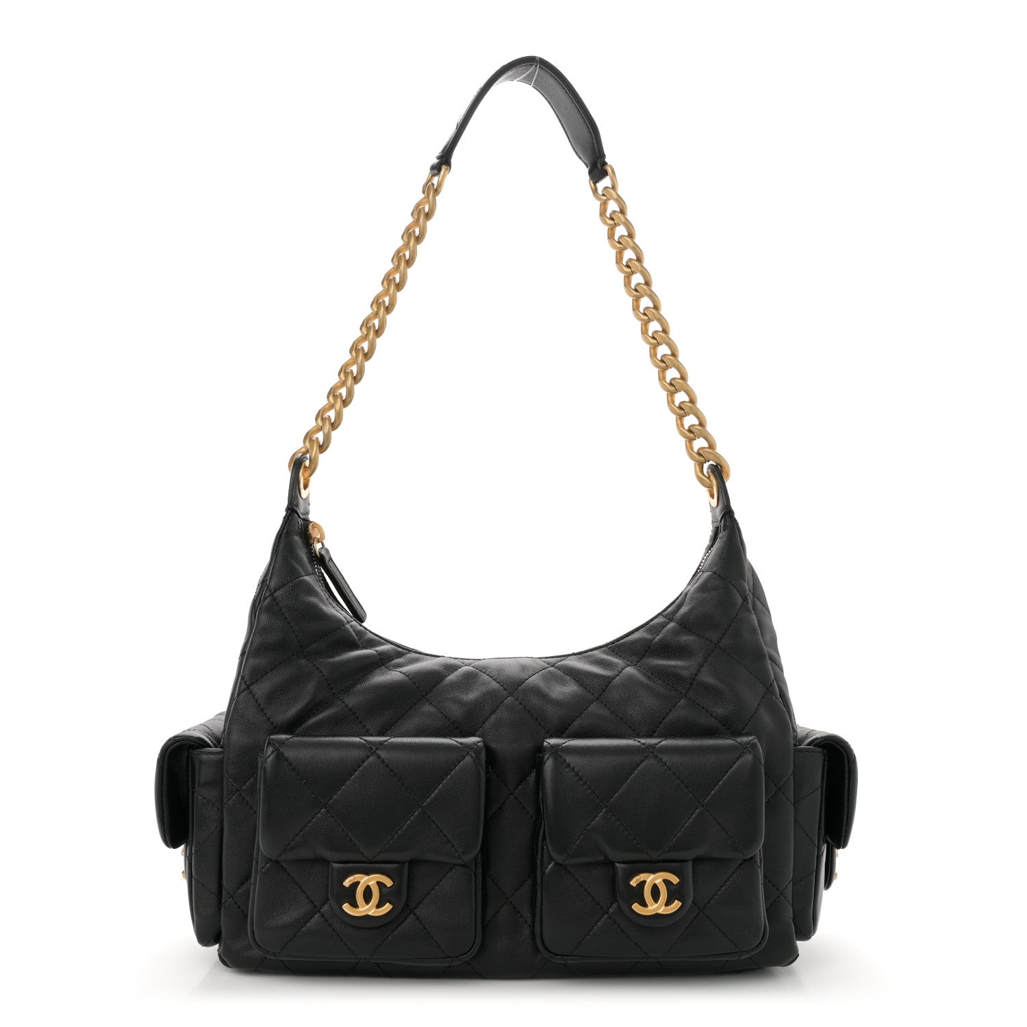 Chanel Shiny Lambskin Quilted Trendy Pockets Hobo Black 1 of 11