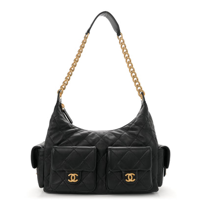 Chanel Shiny Lambskin Quilted Trendy Pockets Hobo Black 1 of 11