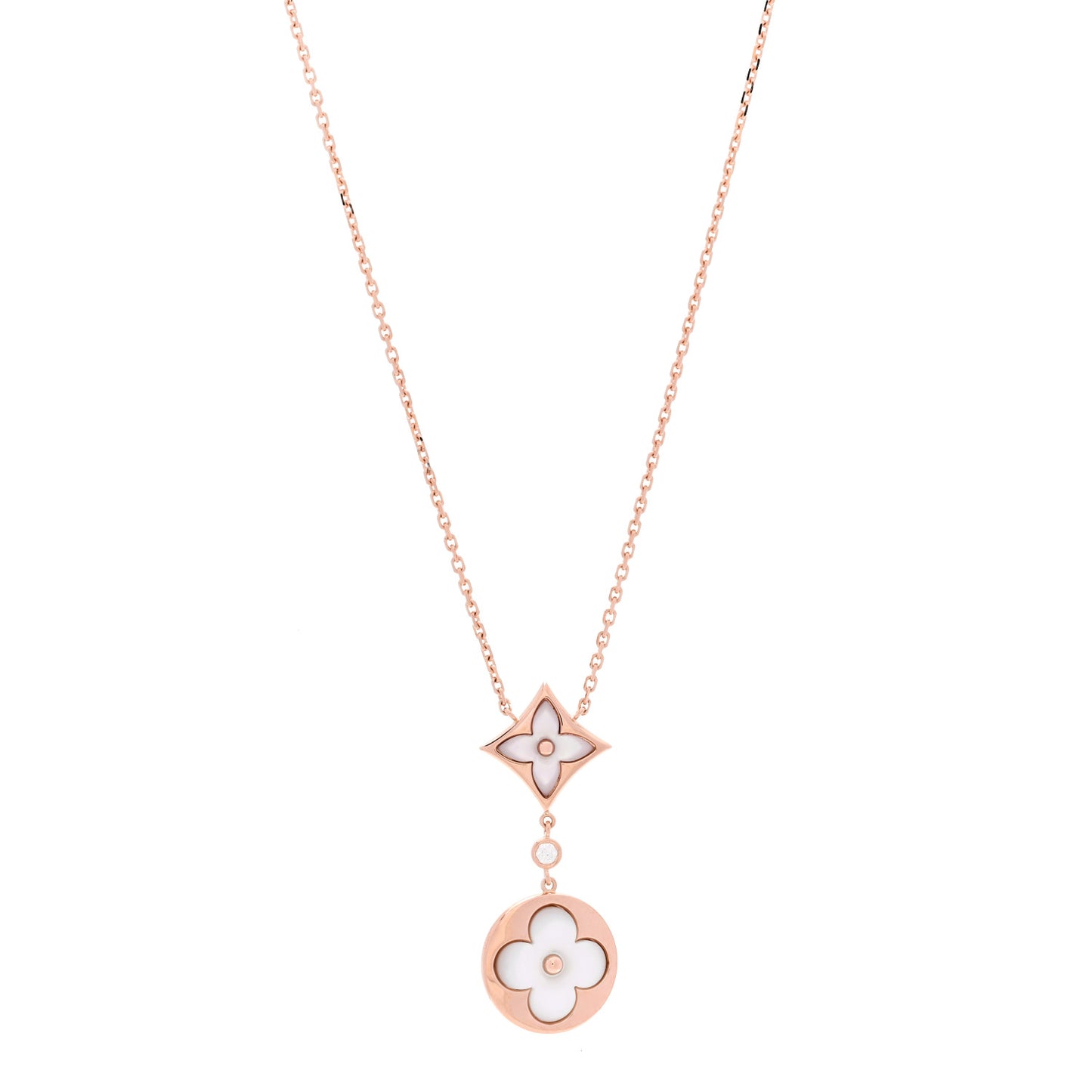 18K Pink Gold Diamond Mother of Pearl Color Blossom Drop Pendant Necklace