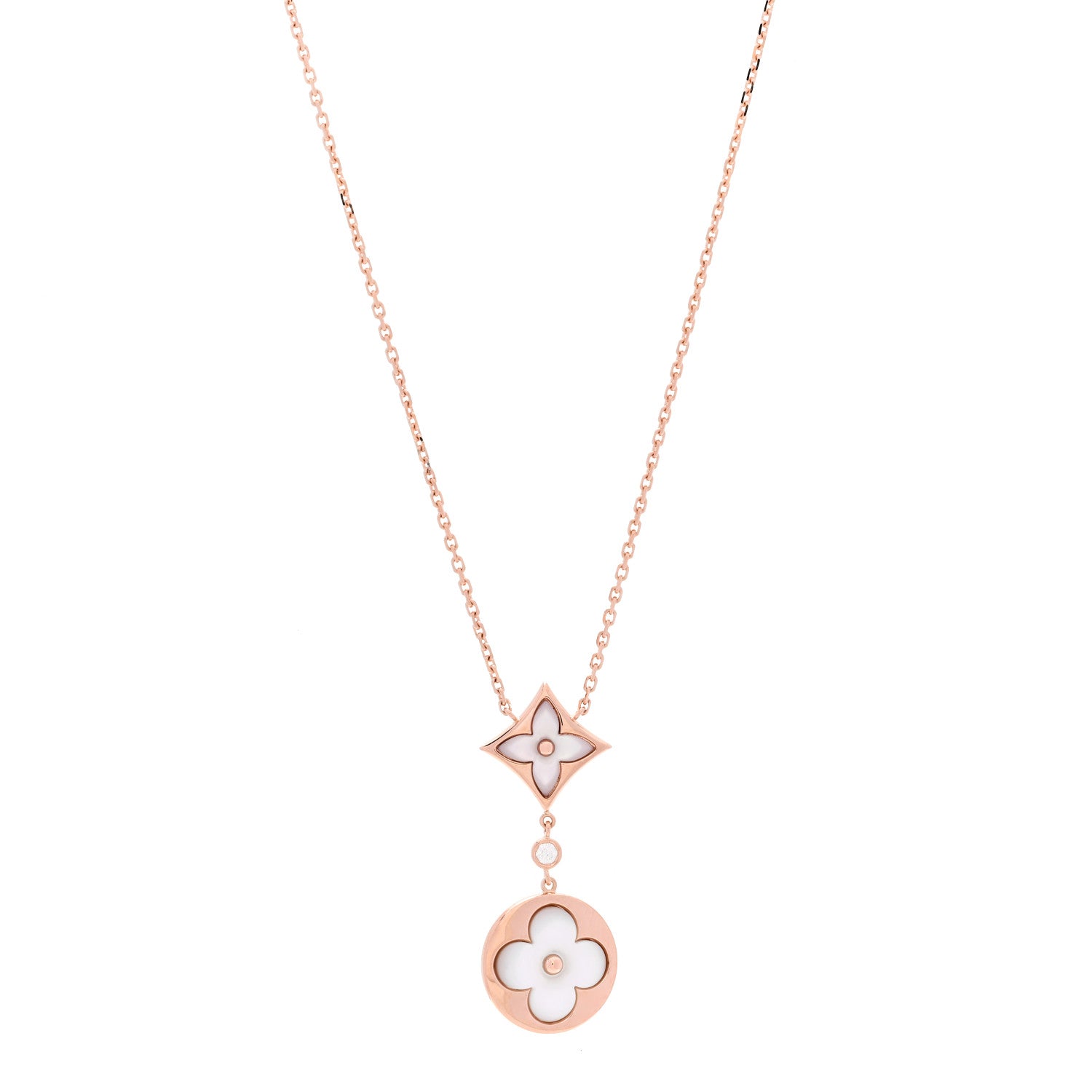 Louis Vuitton 18K Pink Gold Diamond Mother of Pearl Color Blossom Drop Pendant Necklace 1 of 6