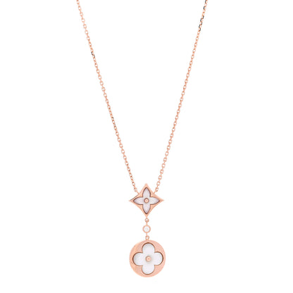 Louis Vuitton 18K Pink Gold Diamond Mother of Pearl Color Blossom Drop Pendant Necklace 1 of 6