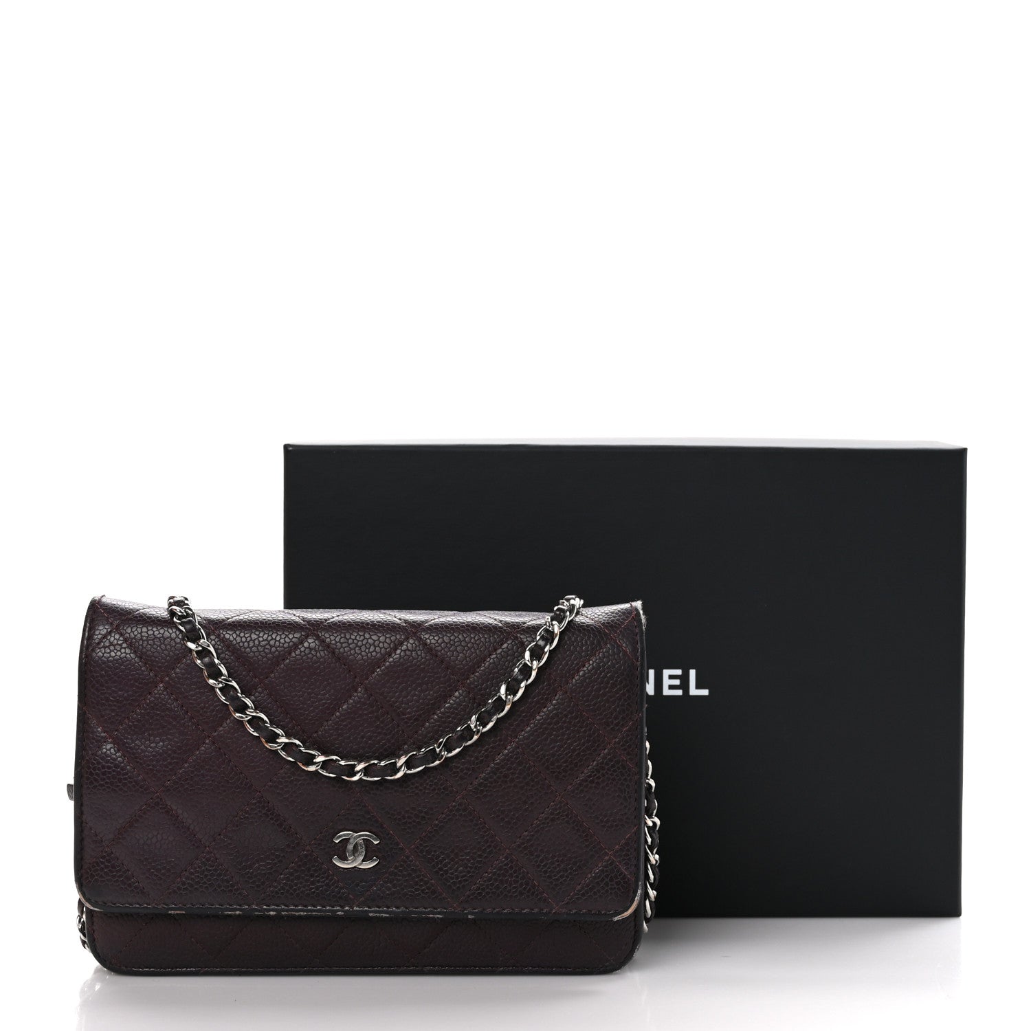 Chanel Caviar Quilted Wallet on Chain WOC Burgundy 14 of 14