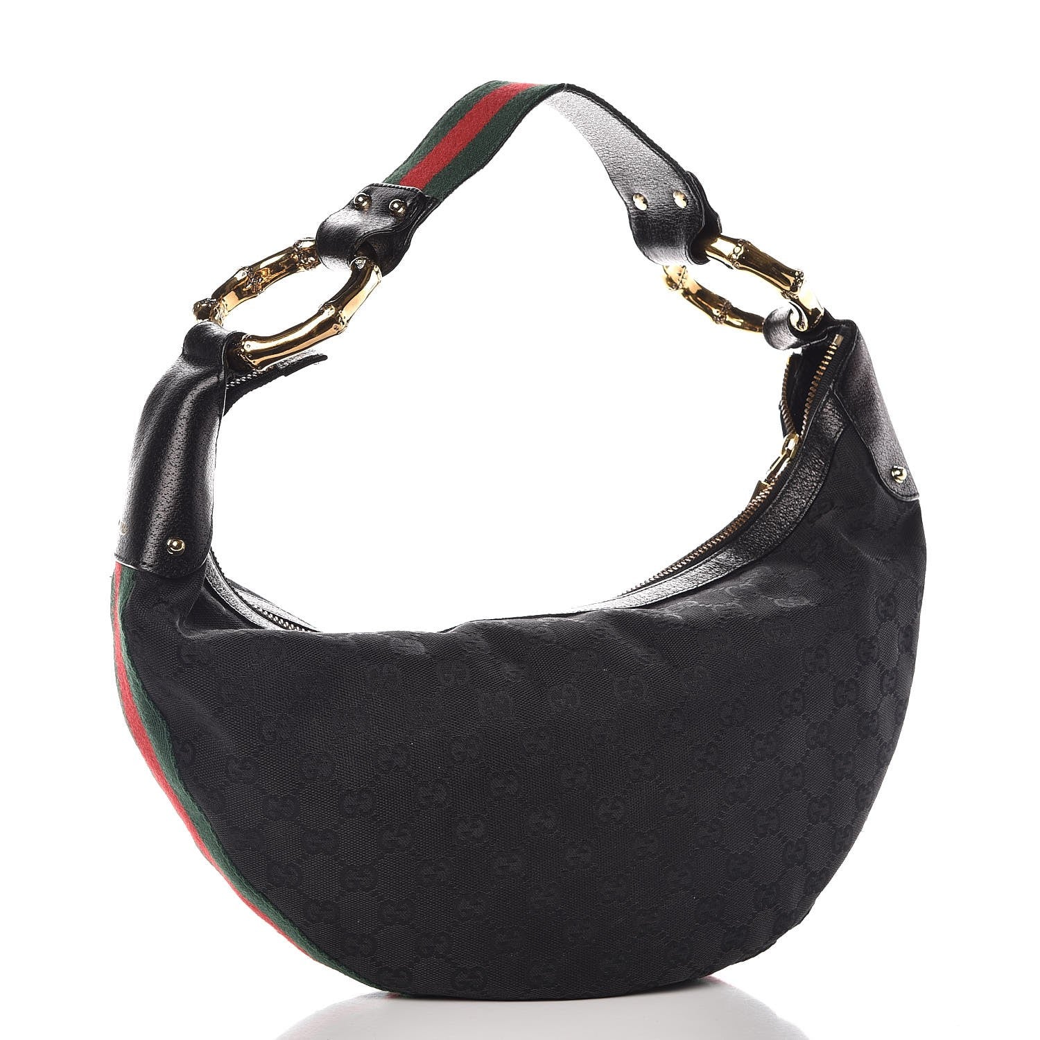 Gucci Monogram Web Bamboo Ring Hobo Black 3 of 10
