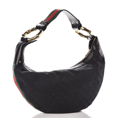 Gucci Monogram Web Bamboo Ring Hobo Black 3 of 10