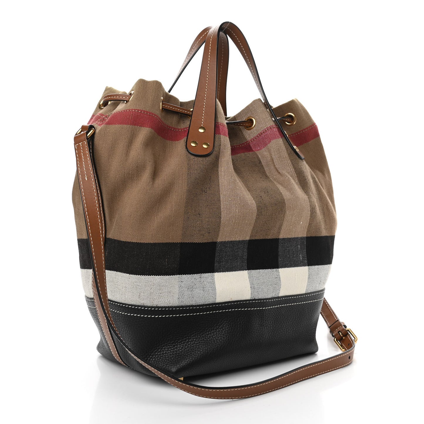Grainy Calfskin House Check Canvas Medium Heston Crossbody Tan