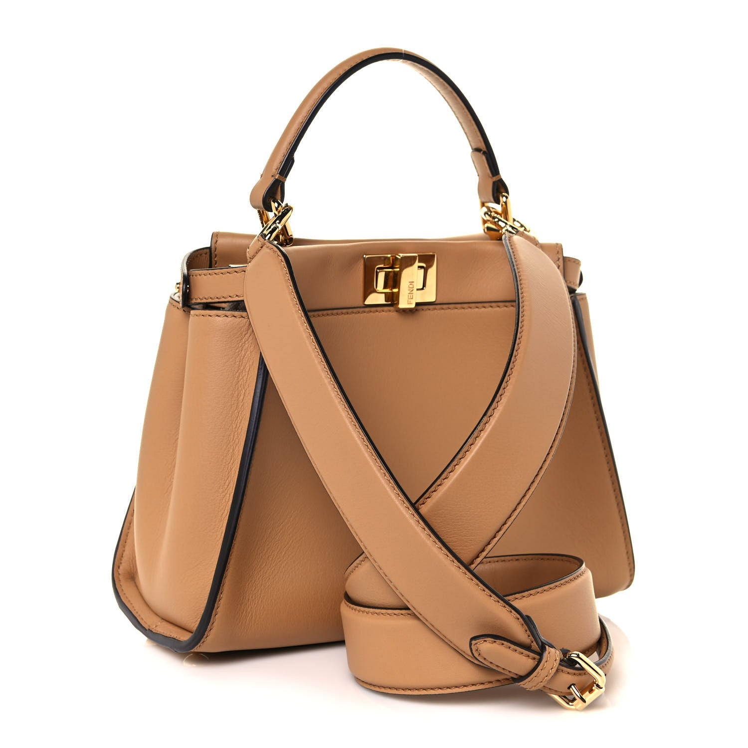 Fendi Vitello Seta Canvas FF Embroidered Mini Peekaboo Iconic Satchel Miele Scuro Poudre 2 of 10